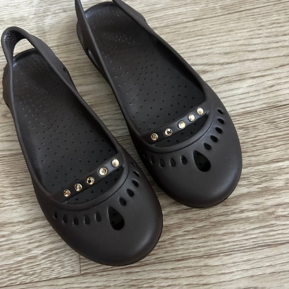 Womens‎ Ballet Flats Slingback Shoes Brown Rhinestone Detail Size 6 - Picture 11 of 12